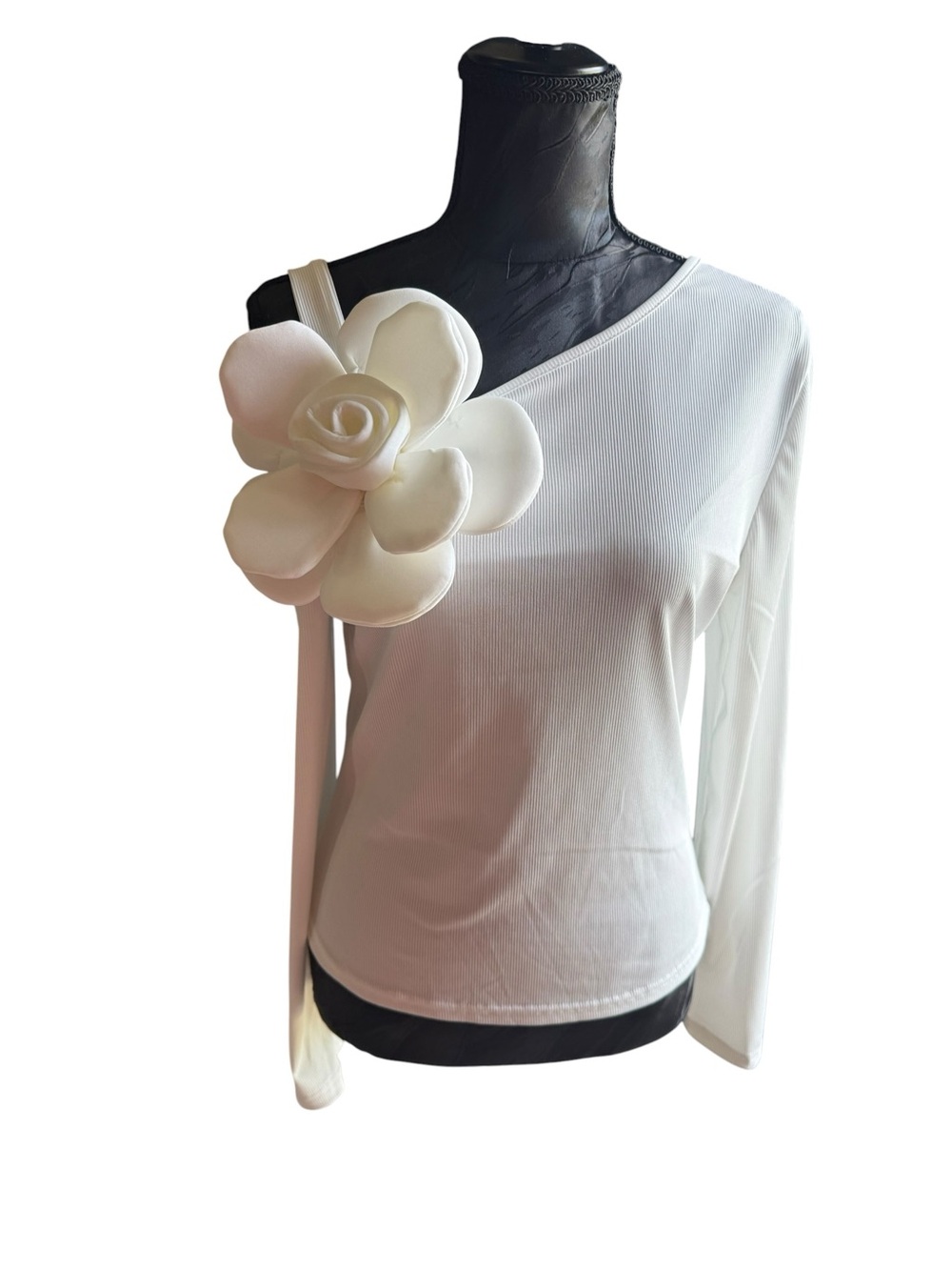 Ivory One Shoulder Flower Top Large